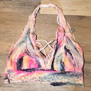 PINK VICTORIA’S SECRET Bright Multicolored Lace Halter Bralette